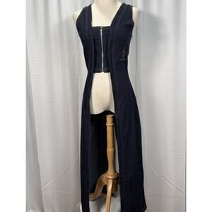 VTG Baby Phat Denim Longline Vest Dress Zip Front Duster Logo Cat Medium Y2K USA